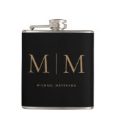 Modern Elegant Black Gold Monogramed Initiaal Name Heupfles (Voorkant)
