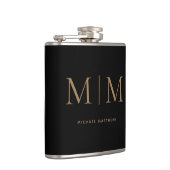 Modern Elegant Black Gold Monogramed Initiaal Name Heupfles (Rechts)