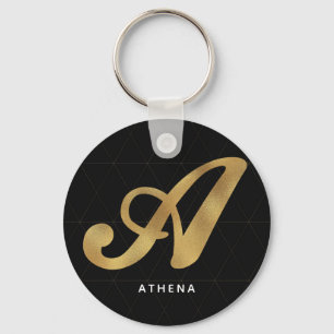 Modern Elegant Black Gold Stylish Monogram A Sleutelhanger