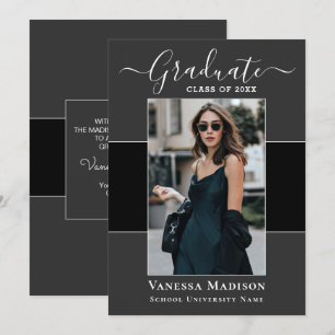 Modern Elegant Black Grey 1 Photo Afstuderen Aankondiging