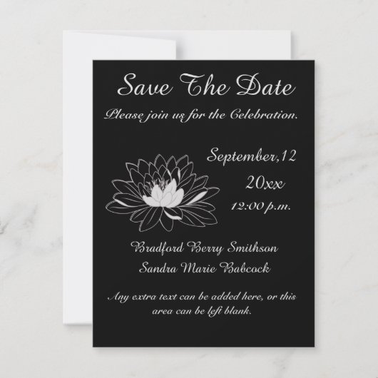 Modern Elegant, Black Grey Floral Waterlily Save The Date (Voorkant)