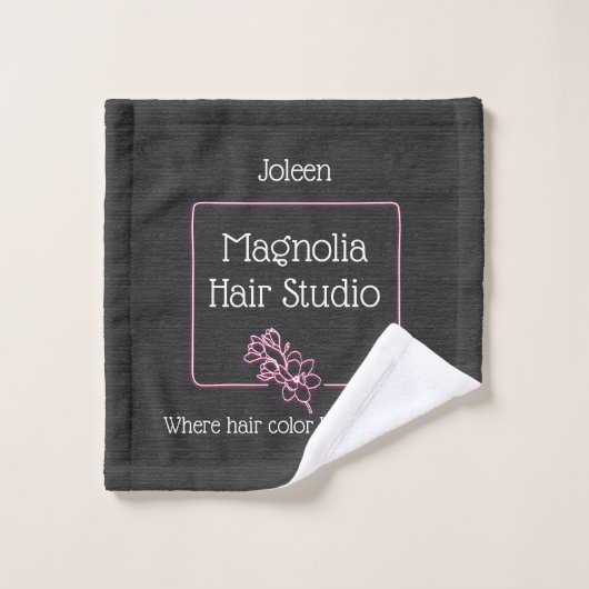 Modern Elegant Black Magnolia Logo Hair Studio Bad Handdoek (Wasdoekje)