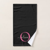 Modern Elegant Black Pink Monogram Script Name Bad Handdoek (Handdoek)