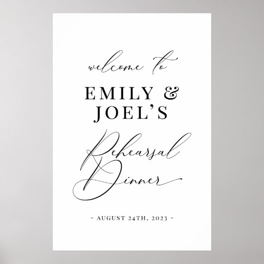 Modern Elegant Black Rehearsal Dinner Welkom Poster (Voorkant)