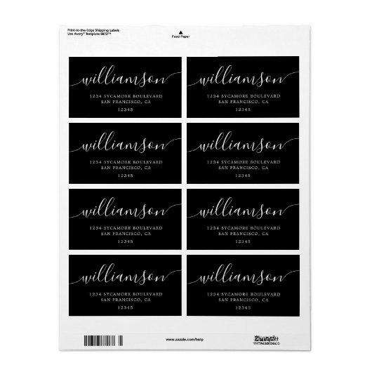 Modern Elegant Black Script Family Retouradres Etiket (Full Sheet)