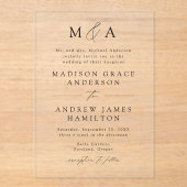 Modern Elegant Black Script Monogram Weddenschap Acryl Uitnodigingen (Voorkant)