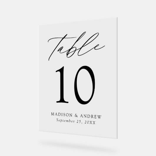 Modern Elegant Black Script Weddenlijstnummer Acryl Bord (Hoek)