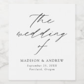 Modern Elegant Black Script Wedding Wijn Etiket (Enkel label)