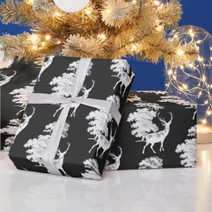 Modern Elegant Black White Deer Woodland Cadeaupapier