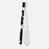 Modern Elegant Black White en Gold Floral Pattern Stropdas (Achterkant)