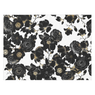 Modern Elegant Black White en Gold Floral Pattern Tafelkleed