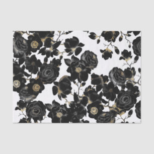 Modern Elegant Black White en Gold Floral Pattern Tissuepapier