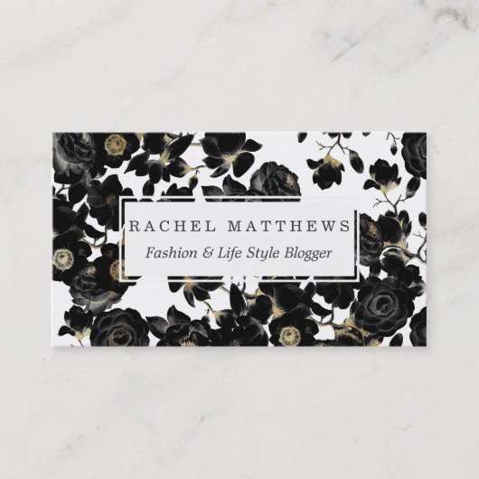 Modern Elegant Black White en Gold Floral Pattern Visitekaartje (Voorkant)