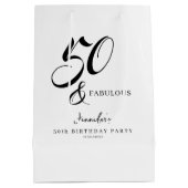Modern Elegant Black White Fifty Fabulous Birthday Medium Cadeauzakje (Achterkant)