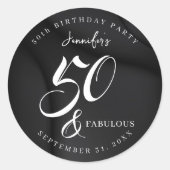 Modern Elegant Black White Fifty Fabulous Birthday Ronde Sticker (Voorkant)
