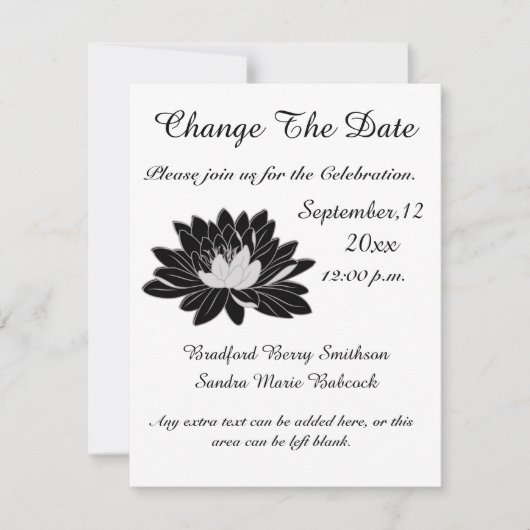 Modern Elegant, Black White Floral Waterlily Save The Date (Voorkant)