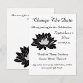 Modern Elegant, Black White Floral Waterlily Save The Date (Voorkant / Achterkant)