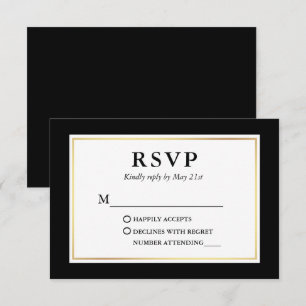 Modern Elegant Black White Gold Lijst RSVP Kaartje