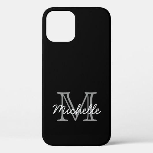 Modern Elegant Black White Handgeschreven Monogram Case-Mate iPhone Case (Achterkant)