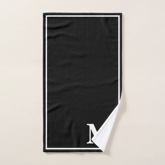 Modern Elegant Black &white Monogram Script Name (Serviette à main)