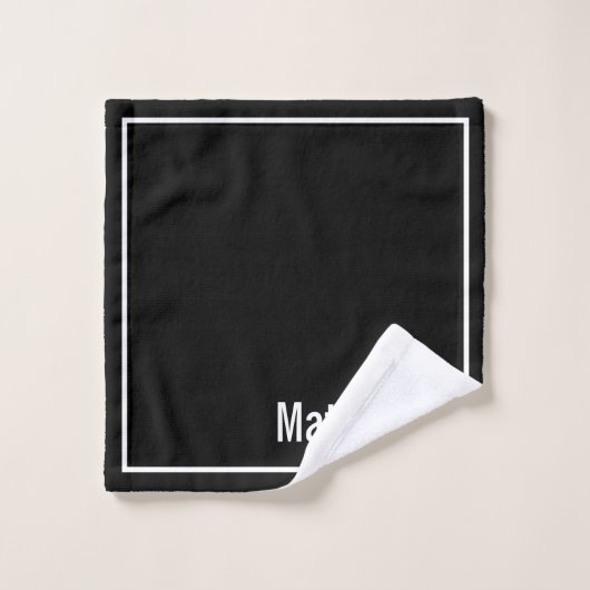 Modern Elegant Black &white Monogram Script Name (Gant de toilette)