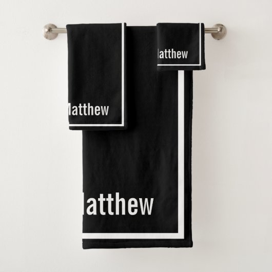 Modern Elegant Black &white Monogram Script Name Bad Handdoek (Insitu)