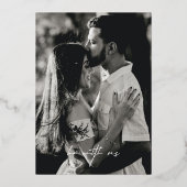 Modern Elegant Black & White Photo Wedding Real Folie Uitnodiging (Achterkant)