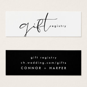 Modern Elegant Black & White Wedding Gift Registry Mini Visitekaartjes