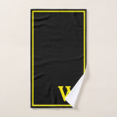 Modern Elegant Black Yellow Monogram Script  (Serviette à main)