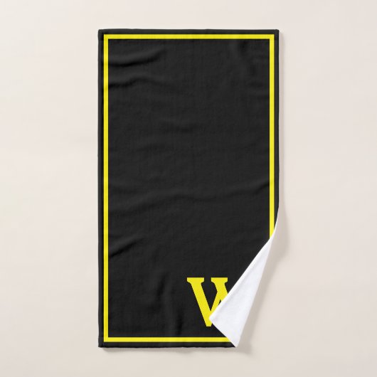 Modern Elegant Black Yellow Monogram Script  (Serviette à main)
