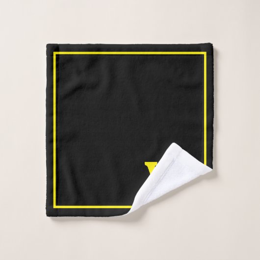 Modern Elegant Black Yellow Monogram Script  (Gant de toilette)