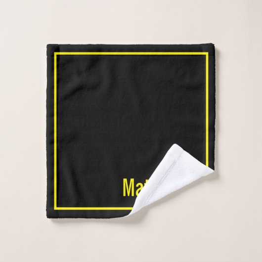Modern Elegant Black Yellow Monogram Script Name (Gant de toilette)
