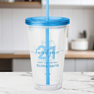 Modern Elegant Blauw 21e Verjaardag Acryl Drinkbeker