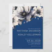 Modern Elegant Blauw Bloemen Bruiloft Kaart (Voorkant)