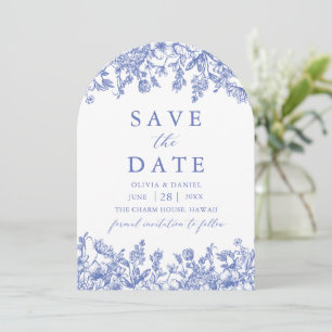 Modern Elegant Blauw Bloemen Save the Date Kaart