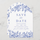 Modern Elegant Blauw  Bloemen Save the Date Kaart (Voorkant / Achterkant)