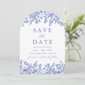 Modern Elegant Blauw  Bloemen Save the Date Kaart (Staand voorkant)