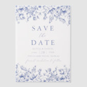 Modern Elegant Blauw  Bloemen Save the Date Vellum Uitnodigingen (Voorkant)