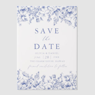 Modern Elegant Blauw  Bloemen Save the Date Vellum Uitnodigingen
