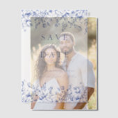 Modern Elegant Blauw  Bloemen Save the Date Vellum Uitnodigingen (Offset (Koppel))