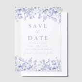 Modern Elegant Blauw  Bloemen Save the Date Vellum Uitnodigingen (Offset)