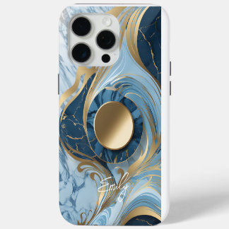 Modern Elegant Blauw Goud Marmer iPhone 15 Pro Max Hoesje