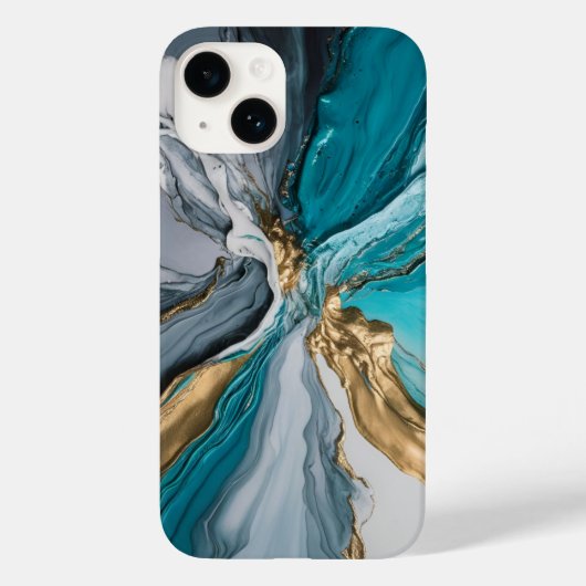 Modern Elegant Blauw Goud Marmeren iPhone case (Achterkant)