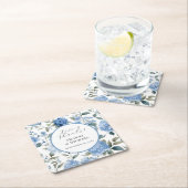 Modern Elegant Blauw In Wit Lente Bloemen Bruiloft Vierkante Kartonnen Onderzetter (Insitu)