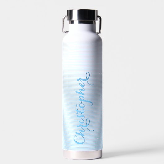 Modern Elegant Blauw Script Custom Name Monogramme Waterfles (Voorkant)