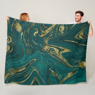 Modern Elegant Blauwgroen Green & Gold Marble Swir Fleece Deken