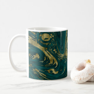 Modern Elegant Blauwgroen Green & Gold Marble Swir Koffiemok