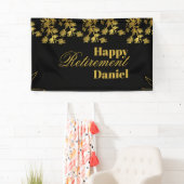 Modern Elegant Bloemen Goud Zwart Pensioenfeest Spandoek (Insitu)