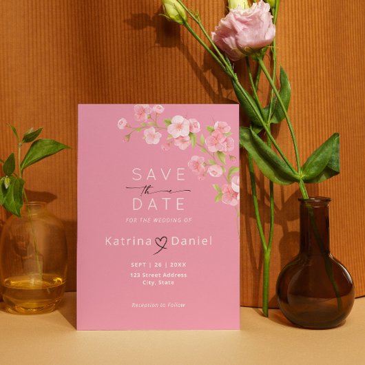 Modern Elegant Bloemen Roze Bruiloft Save The Date