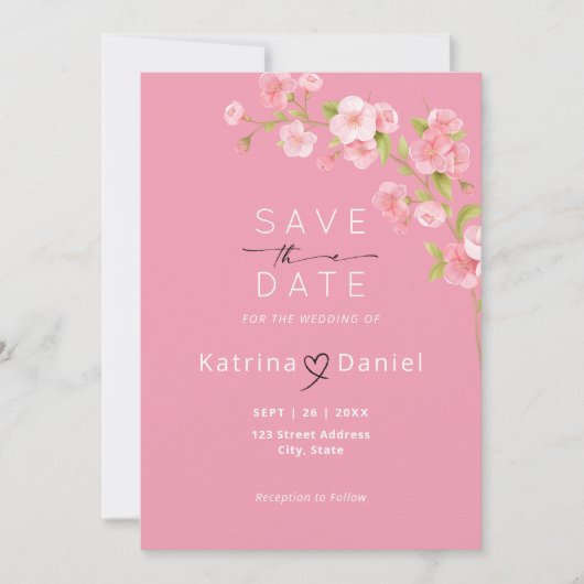 Modern Elegant Bloemen Roze Bruiloft Save The Date (Voorkant)